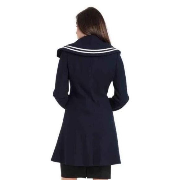 Voodoo Vixen Jennifer Nautical Coat NWT Navy Blue Striped Flared Peacoat XL*VLV* - Picture 3 of 6